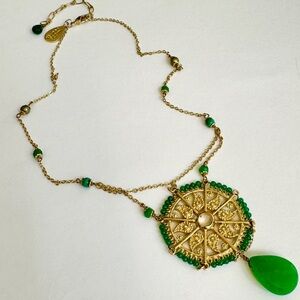 Kendra Scott Necklace Gold Medallion Green Bead